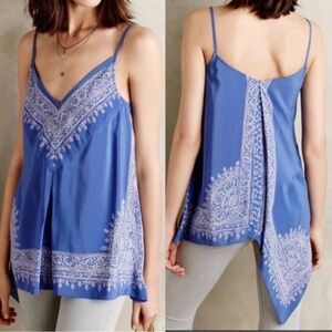 Anthropologie HD in Paris Moonset  Blue 100% Silk Handkerchief Top. Size 0